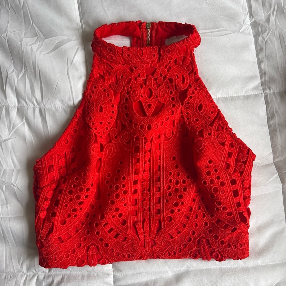 Elegant Red Lace Halter Top